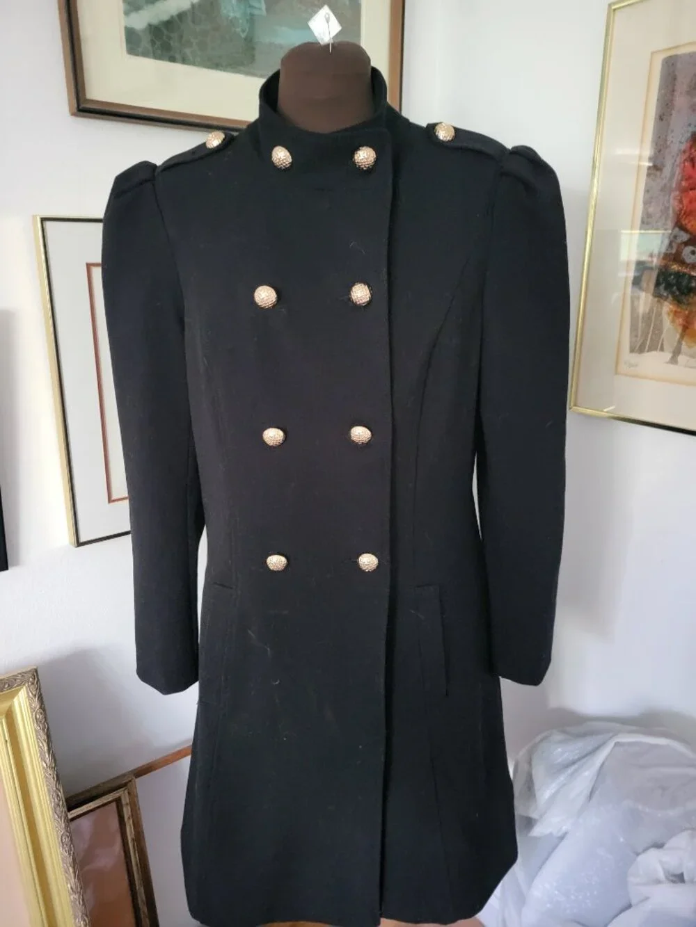 Inc International Concepts Black 3/4 Military Double Breasted Coat Size Large - Picture 2 of 7